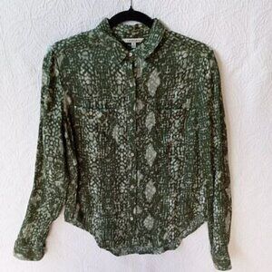 Calvin Klein Jeans Green Snake Print Button-Up Shirt Size M Womens Bohemia